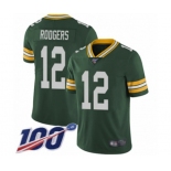 Youth Green Bay Packers #12 Aaron Rodgers Green Team Color Vapor Untouchable Limited Player 100th Season Football Jersey