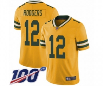 Youth Green Bay Packers #12 Aaron Rodgers Limited Gold Rush Vapor Untouchable 100th Season Football Jersey