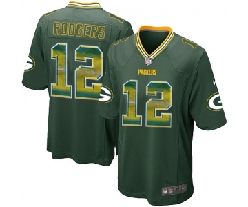 Youth Green Bay Packers #12 Aaron Rodgers Limited Green Strobe Football Jersey