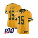 Youth Green Bay Packers #15 Bart Starr Limited Gold Rush Vapor Untouchable 100th Season Football Jersey