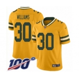 Youth Green Bay Packers #30 Jamaal Williams Limited Gold Inverted Legend 100th Season Football Jersey