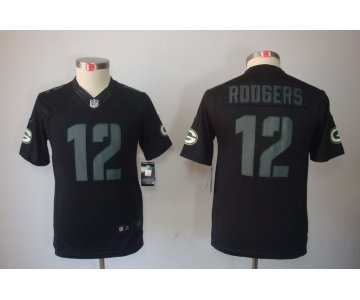 nike youth nfl jerseys green bay packers #12 rodgers black[nike impact limited]