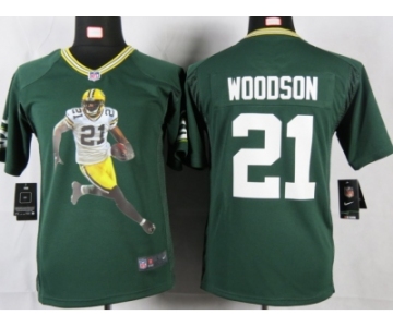 nike youth nfl jerseys green bay packers #21 woodson green[portrait fashion]