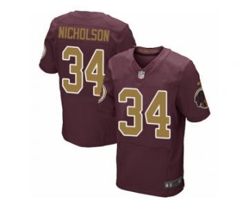 Men's Nike Washington Redskins #34 Montae Nicholson Elite Burgundy Red Gold Number Alternate 80TH Anniversary NFL Jersey