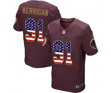 Men's Washington Redskins #91 Ryan Kerrigan Elite Burgundy Red Alternate USA Flag Fashion Football Jersey