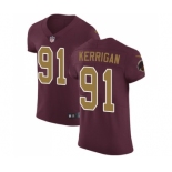 Men's Washington Redskins #91 Ryan Kerrigan Elite Burgundy Red Gold Number Alternate 80TH Anniversary Football Jersey