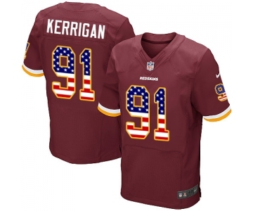 Men's Washington Redskins #91 Ryan Kerrigan Elite Burgundy Red Home USA Flag Fashion Football Jersey