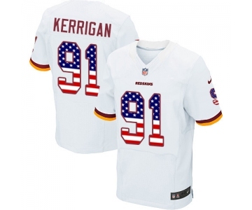 Men's Washington Redskins #91 Ryan Kerrigan Elite White Road USA Flag Fashion Football Jersey