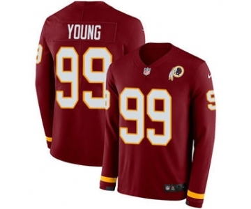 Men's Redskins #99 Chase Young Burgundy Red Team Color Stitched Football Limited Therma Long Sleeve Jersey