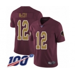 Men's Washington Redskins #12 Colt McCoy Burgundy Red Gold Number Alternate 80TH Anniversary Vapor Untouchable Limited Player 100th Season Football Jersey