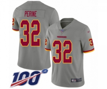 Men's Washington Redskins #32 Samaje Perine Limited Gray Inverted Legend 100th Season Football Jersey