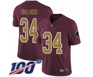 Men's Washington Redskins #34 Wendell Smallwood Burgundy Red Gold Number Alternate 80TH Anniversary Vapor Untouchable Limited Player 100th Season Football