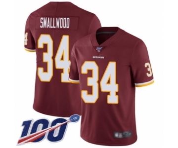 Men's Washington Redskins #34 Wendell Smallwood Burgundy Red Team Color Vapor Untouchable Limited Player 100th Season Football Jersey