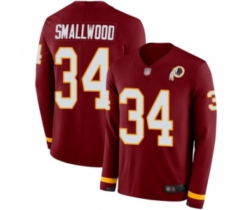 Men's Washington Redskins #34 Wendell Smallwood Limited Burgundy Therma Long Sleeve Football Jersey