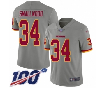 Men's Washington Redskins #34 Wendell Smallwood Limited Gray Inverted Legend 100th Season Football Jersey