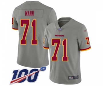 Men's Washington Redskins #71 Charles Mann Limited Gray Inverted Legend 100th Season Football Jersey