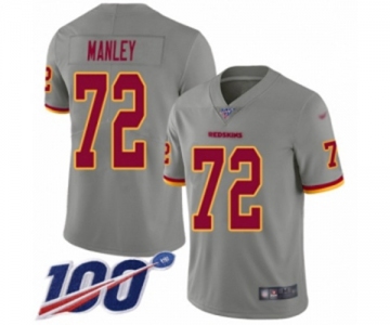 Men's Washington Redskins #72 Dexter Manley Limited Gray Inverted Legend 100th Season Football Jersey