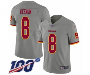 Men's Washington Redskins #8 Case Keenum Limited Gray Inverted Legend 100th Season Football Jersey