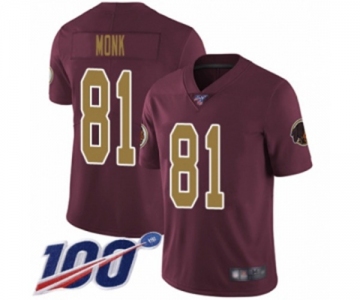 Men's Washington Redskins #81 Art Monk Burgundy Red Gold Number Alternate 80TH Anniversary Vapor Untouchable Limited Player 100th Season Football Jersey