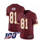 Men's Washington Redskins #81 Art Monk Burgundy Red Team Color Vapor Untouchable Limited Player 100th Season Football Jersey