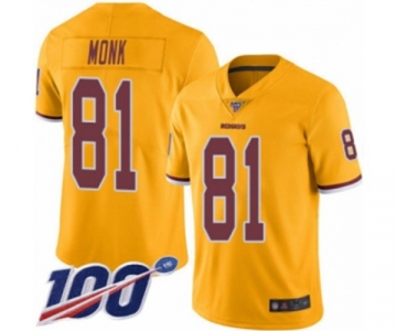 Men's Washington Redskins #81 Art Monk Limited Gold Rush Vapor Untouchable 100th Season Football Jersey