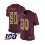 Men's Washington Redskins #90 Montez Sweat Burgundy Red Gold Number Alternate 80TH Anniversary Vapor Untouchable Limited Player 100th Season Football Jerse