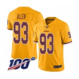 Men's Washington Redskins #93 Jonathan Allen Limited Gold Rush Vapor Untouchable 100th Season Football Jersey