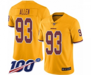 Men's Washington Redskins #93 Jonathan Allen Limited Gold Rush Vapor Untouchable 100th Season Football Jersey