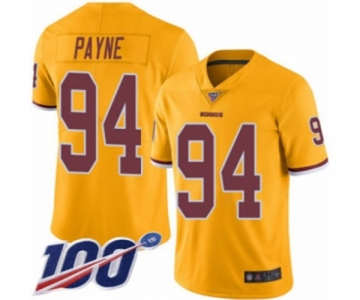 Men's Washington Redskins #94 Da'Ron Payne Limited Gold Rush Vapor Untouchable 100th Season Football Jersey