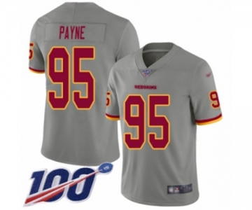 Men's Washington Redskins #95 Da'Ron Payne Limited Gray Inverted Legend 100th Season Football Jersey