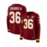 Women Nike Washington Redskins #36 D.J. Swearinger Limited Burgundy Therma Long Sleeve NFL Jersey