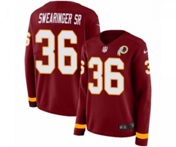 Women Nike Washington Redskins #36 D.J. Swearinger Limited Burgundy Therma Long Sleeve NFL Jersey