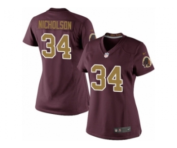 Women's Nike Washington Redskins #34 Montae Nicholson Limited Burgundy Red Gold Number Alternate 80TH Anniversary NFL Jersey