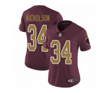 Women's Nike Washington Redskins #34 Montae Nicholson Vapor Untouchable Limited Burgundy Red Gold Number Alternate 80TH Anniversary NFL Jersey