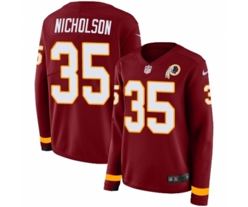 Women's Nike Washington Redskins #35 Montae Nicholson Limited Burgundy Therma Long Sleeve NFL Jersey