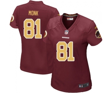 Women's Nike Washington Redskins #81 Art Monk Game Burgundy Red Gold Number Alternate 80TH Anniversary NFL Jersey