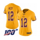 Women's Washington Redskins #12 Colt McCoy Limited Gold Rush Vapor Untouchable 100th Season Football Jersey