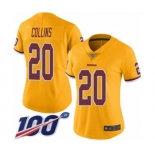 Women's Washington Redskins #20 Landon Collins Limited Gold Rush Vapor Untouchable 100th Season Football Jersey