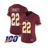 Women's Washington Redskins #22 Deshazor Everett Burgundy Red Team Color Vapor Untouchable Limited Player 100th Season Football Jersey