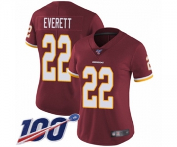 Women's Washington Redskins #22 Deshazor Everett Burgundy Red Team Color Vapor Untouchable Limited Player 100th Season Football Jersey