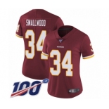 Women's Washington Redskins #34 Wendell Smallwood Burgundy Red Team Color Vapor Untouchable Limited Player 100th Season Football Jersey