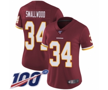 Women's Washington Redskins #34 Wendell Smallwood Burgundy Red Team Color Vapor Untouchable Limited Player 100th Season Football Jersey