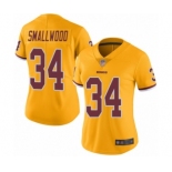 Women's Washington Redskins #34 Wendell Smallwood Limited Gold Rush Vapor Untouchable Football Jersey