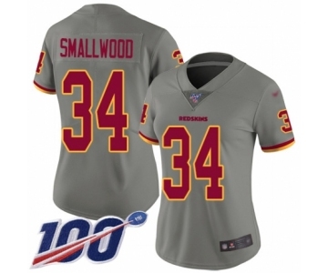 Women's Washington Redskins #34 Wendell Smallwood Limited Gray Inverted Legend 100th Season Football Jersey