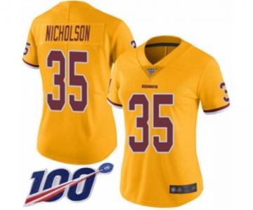 Women's Washington Redskins #35 Montae Nicholson Limited Gold Rush Vapor Untouchable 100th Season Football Jersey