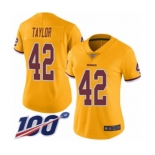 Women's Washington Redskins #42 Charley Taylor Limited Gold Rush Vapor Untouchable 100th Season Football Jersey