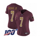 Women's Washington Redskins #7 Dwayne Haskins Burgundy Red Gold Number Alternate 80TH Anniversary Vapor Untouchable Limited Player 100th Season Jersey