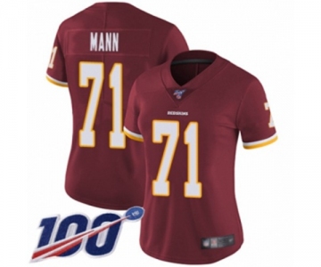 Women's Washington Redskins #71 Charles Mann Burgundy Red Team Color Vapor Untouchable Limited Player 100th Season Football Jersey