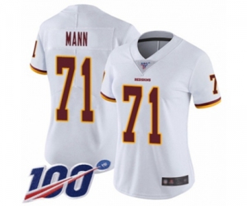 Women's Washington Redskins #71 Charles Mann White Vapor Untouchable Limited Player 100th Season Football Jersey