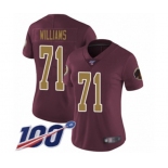 Women's Washington Redskins #71 Trent Williams Burgundy Red Gold Number Alternate 80TH Anniversary Vapor Untouchable Limited Player 100th Season Football J